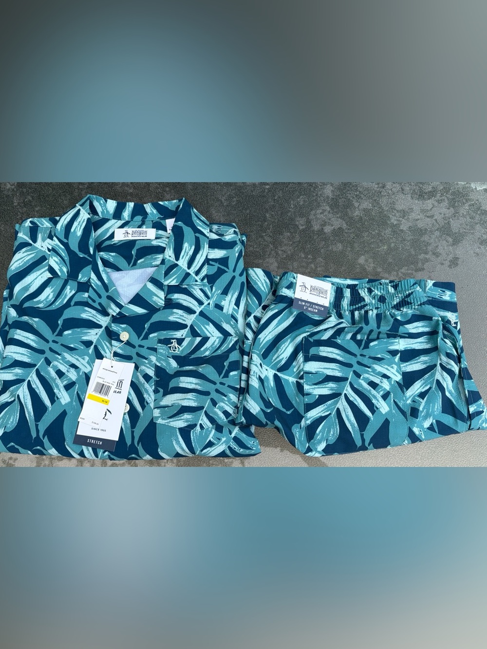 Original Penguin Monstera Leaf Blue Wing Teal Set Medium NWT
